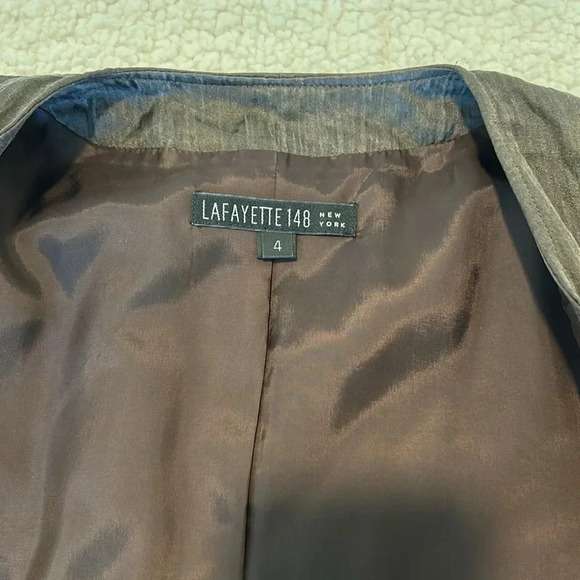 Lafayette 148 New York chocolate brown metallic crinkle blazer size 4 - Picture 8 of 13